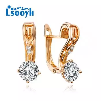 LSOOYH серьги-клипсы цвета розового золота, модные серьги для женщин, геометрические серьги-гвоздики с кубическим цирконием, ювелирные изделия A