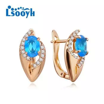 LSOOYH серьги-клипсы цвета розового золота, модные серьги для женщин, серьги-гвоздики с бабочкой, синей звездой и кубическим цирконием, полые серьги-гвоздики с цветком, ювелирные изделия A