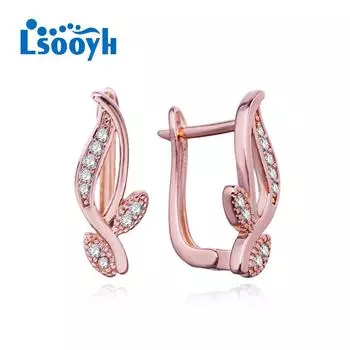 LSOOYH серьги-клипсы цвета розового золота, модные серьги для женщин, круглые серьги-гвоздики с кубическим цирконием, ювелирные изделия A