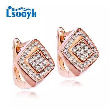 LSOOYH серьги-клипсы цвета розового золота, модные серьги с цветком для женщин, геометрические квадратные серьги-кольца с кубическим цирконием, ювелирные изделия A