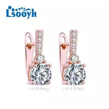 LSOOYH серьги-клипсы цвета розового золота, модные серьги для женщин, серьги-гвоздики с полым цирконием, ювелирные изделия A