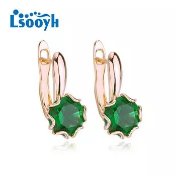 LSOOYH серьги-клипсы цвета розового золота, модные серьги для женщин, полые зеленые серьги-кольца с кубическим цирконием, ювелирные изделия A