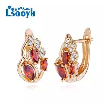 LSOOYH серьги-клипсы цвета розового золота, модные серьги для женщин, полые серьги-гвоздики с кубическим цирконием, ювелирные изделия A