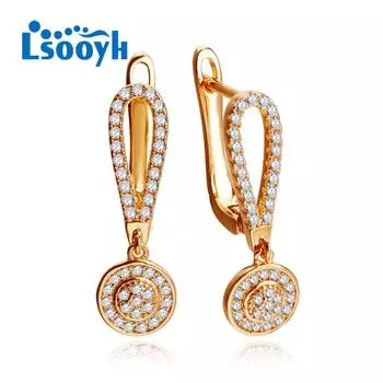 LSOOYH серьги-клипсы цвета розового золота, модные серьги для женщин, серьги-капли с геометрическим фианитом, ювелирные изделия A