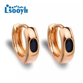 LSOOYH серьги-клипсы цвета розового золота, модные серьги для женщин, черный цирконий, серьги-гвоздики, ювелирные изделия A