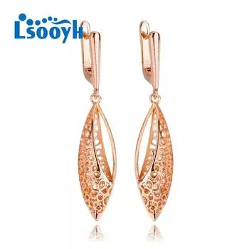 LSOOYH серьги-клипсы цвета розового золота, модные серьги для женщин, полые длинные серьги-капли в форме бабочки, ювелирные изделия A