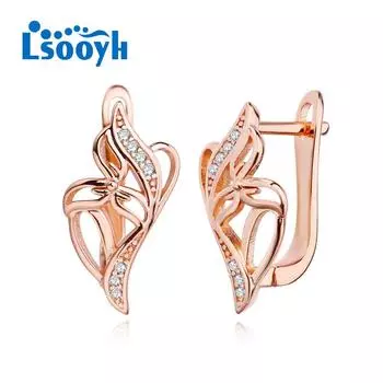 LSOOYH серьги-клипсы цвета розового золота, модные серьги для женщин, полые серьги-гвоздики с кубическим цирконием, ювелирные изделия A