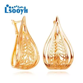 LSOOYH серьги-клипсы цвета розового золота, модные серьги для женщин, полые серьги-гвоздики, ювелирные изделия A