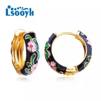 LSOOYH серьги-клипсы, модные черные серьги для женщин, геометрические серьги-кольца с цветком, ювелирные изделия A