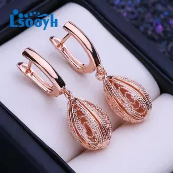LSOOYH серьги-клипсы, модные серьги цвета розового золота для женщин, полые серьги-кольца с геометрическим узором, ювелирные изделия A