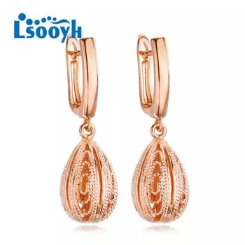 LSOOYH серьги-клипсы, модные серьги цвета розового золота для женщин, полые серьги-кольца с геометрическим узором, ювелирные изделия A