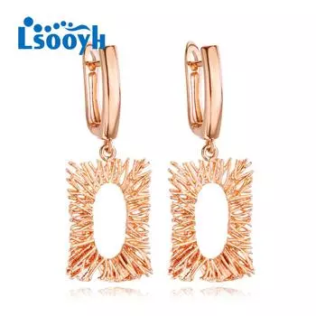 LSOOYH серьги-клипсы, модные серьги цвета розового золота для женщин, полые серьги-кольца с геометрическим узором, ювелирные изделия A