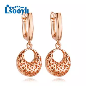 LSOOYH серьги-клипсы, модные серьги цвета розового золота для женщин, полые серьги-кольца с геометрическим узором, ювелирные изделия A