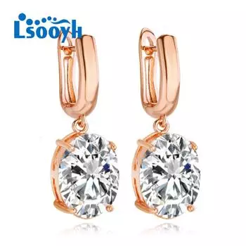 LSOOYH серьги-клипсы, модные серьги-кольца цвета розового золота с кубическим цирконием для женщин, геометрические полые серьги-кольца, ювелирные изделия A