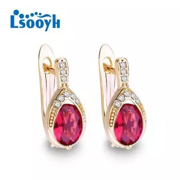 LSOOYH серьги-клипсы, модные серьги для женщин, красные полые серьги-гвоздики с кубическим цирконием, ювелирные изделия A