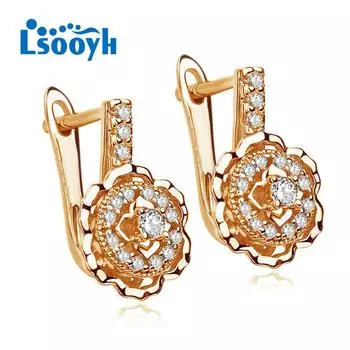 LSOOYH серьги-клипсы, модные серьги с цветком розы для женщин, серьги-кольца с кубическим цирконием, ювелирные изделия A