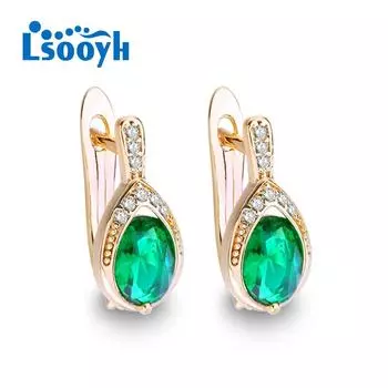 LSOOYH серьги-клипсы, модные серьги для женщин, полые зеленые серьги-кольца с кубическим цирконием, ювелирные изделия A