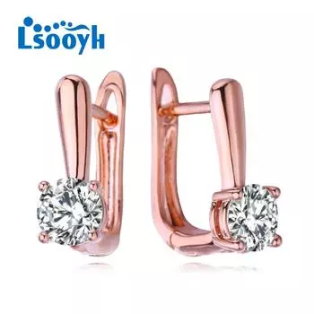 LSOOYH серьги-клипсы, модные серьги-кольца цвета розового золота с кубическим цирконием для женщин, геометрические полые серьги-кольца, ювелирные изделия A