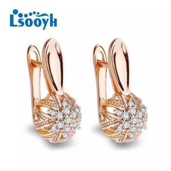 LSOOYH серьги-клипсы с цветком цвета розового золота, модные серьги для женщин, серьги-гвоздики с полым цирконием, ювелирные изделия A