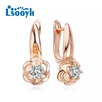 LSOOYH серьги-клипсы с цветком цвета розового золота, модные серьги для женщин, серьги-гвоздики с полым цирконием, ювелирные изделия A