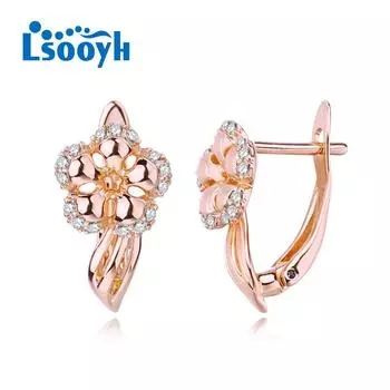 LSOOYH серьги-клипсы с цветком цвета розового золота, модные серьги для женщин, серьги-гвоздики с полым цирконием, ювелирные изделия A