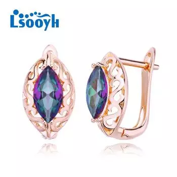 LSOOYH серьги-клипсы с цветком цвета розового золота, модные серьги для женщин, серьги-гвоздики с полым цирконием, ювелирные изделия A