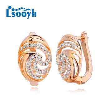 LSOOYH серьги-клипсы с цветком цвета розового золота, модные серьги для женщин, серьги-гвоздики с полым цирконием, ювелирные изделия A