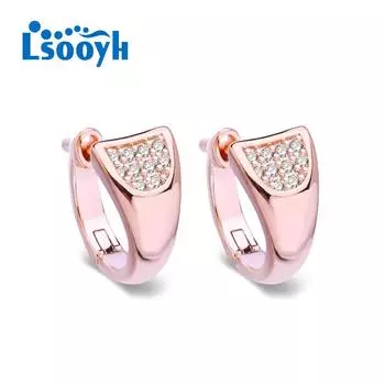 LSOOYH серьги-клипсы с перьями цвета розового золота, модные серьги для женщин, геометрические полые серьги-гвоздики с кубическим цирконием, ювелирные изделия A