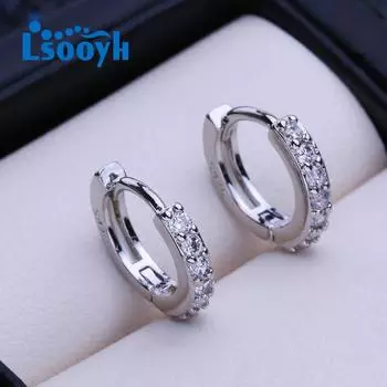 LSOOYH серьги-клипсы серебряного цвета, модные серьги для женщин, геометрические серьги-гвоздики с кубическим цирконием, ювелирные изделия белый