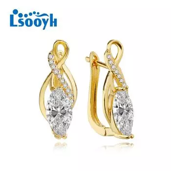 LSOOYH серьги-клипсы золотого цвета, модные серьги для женщин, геометрические серьги-гвоздики с кубическим цирконием, ювелирные изделия A