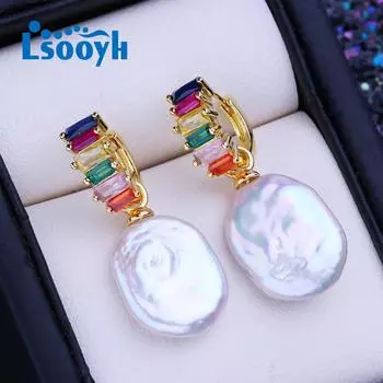 LSOOYH серьги-кольца из натурального пресноводного белого белого жемчуга в стиле барокко для женщин, модные серьги-кольца с культивированным жемчугом золотого цвета, свадебные украшения