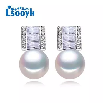 LSOOYH серьги с натуральным пресноводным жемчугом, модные вечерние серьги-гвоздики с кубическим цирконием для женщин, ювелирные изделия из жемчуга, свадебные серьги gold белый