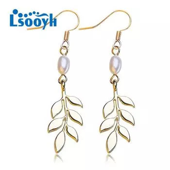 LSOOYH серьги с натуральным пресноводным жемчугом, модные длинные серьги в виде листьев для женщин, ювелирные изделия с жемчугом gold белый