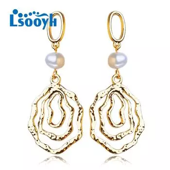 LSOOYH серьги с натуральным пресноводным жемчугом, модные вечерние длинные серьги для женщин, ювелирные изделия с жемчугом, свадебные серьги gold белый