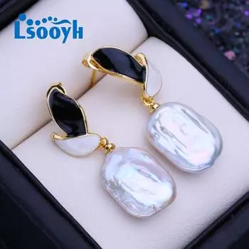 LSOOYH серьги с натуральным пресноводным белым большим жемчугом в стиле барокко для женщин, модные серьги-подвески с культивированным жемчугом золотого цвета, свадебные украшения белый