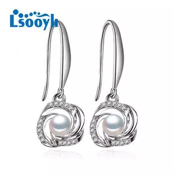 LSOOYH серьги с натуральным пресноводным жемчугом для женщин, модные серьги-гвоздики с милыми цветами, ювелирные изделия с жемчугом, подарок на день рождения для девочек белый