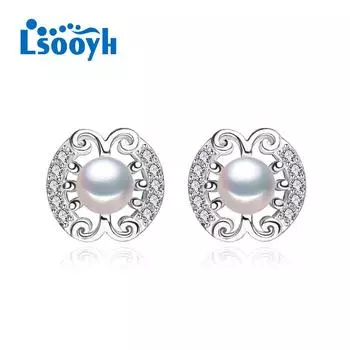 LSOOYH серьги с натуральным пресноводным жемчугом, модные вечерние серьги-гвоздики с кубическим цирконием для женщин, ювелирные изделия из жемчуга, свадебные серьги белый