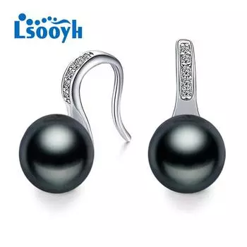 LSOOYH серьги с натуральным пресноводным жемчугом для женщин, классические серьги с кубическим цирконием, ювелирные изделия с жемчугом чёрный