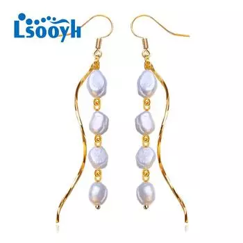 LSOOYH серьги с натуральным пресноводным жемчугом, модные вечерние длинные серьги с геометрическим рисунком для женщин, ювелирные изделия с жемчугом gold белый