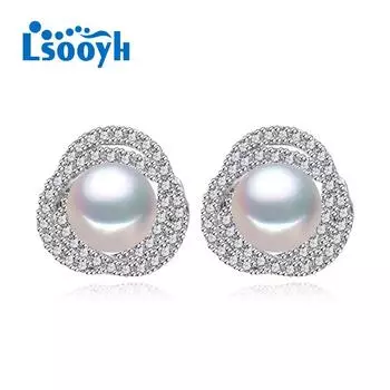 LSOOYH серьги с натуральным пресноводным жемчугом, модные вечерние серьги-гвоздики с кубическим цирконием для женщин, ювелирные изделия из жемчуга, свадебные серьги C