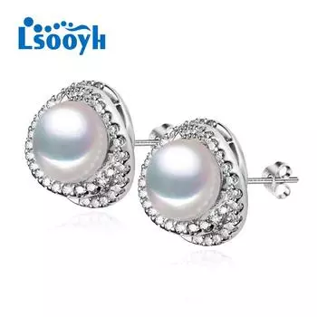 LSOOYH серьги с натуральным пресноводным жемчугом для женщин, модные роскошные серьги-гвоздики с кубическим цирконием розовый