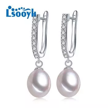 LSOOYH серьги с натуральным пресноводным жемчугом для женщин, модные клипсы с кубическим цирконием чёрный