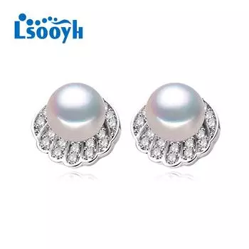LSOOYH серьги с натуральным пресноводным жемчугом, женские серьги с кубическим цирконием, маленькие дизайнерские серьги в виде ракушек, ювелирные изделия с жемчугом чёрный