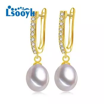 LSOOYH серьги с натуральным пресноводным жемчугом, модные серьги-клипсы с кубическим цирконием для свадебной вечеринки для женщин white белый