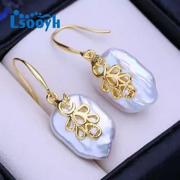 LSOOYH серьги с натуральным пресноводным белым большим жемчугом в стиле барокко для женщин, модные висячие серьги золотого цвета с культивированным жемчугом, свадебные украшения A золотой