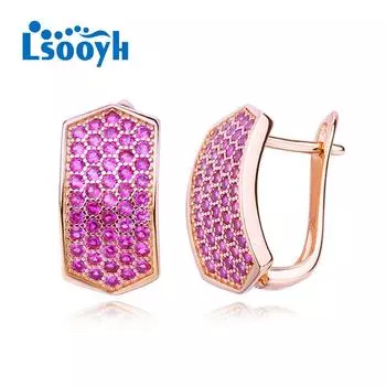 LSOOYH серьги с перьями цвета розового золота, модные серьги для женщин, полые красные серьги-гвоздики с кубическим цирконием, ювелирные изделия A