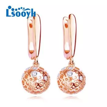 LSOOYH серьги с перьями цвета розового золота, модные серьги для женщин, длинные серьги-капли с полыми шариками, ювелирные изделия A