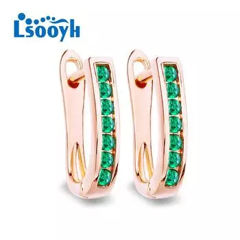 LSOOYH зеленые серьги-клипсы цвета розового золота, модные серьги для женщин, серьги-гвоздики с геометрическим фианитом, ювелирные изделия A