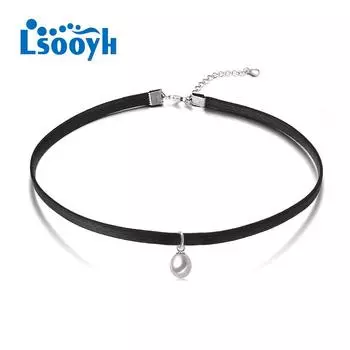 LSOOYH жемчужное колье, ожерелье, модная женская модная подвеска с пресноводным жемчугом, черная веревочная цепочка в стиле панк белый