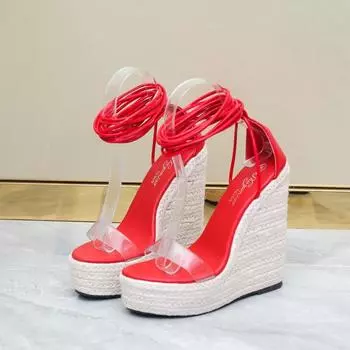 LTARTA Зеленая женская обувь из плетеной пеньковой веревки, сандалии на танкетке, серия 10363, каблук 14 см, платформа 4 см LFD 34 жёлтый